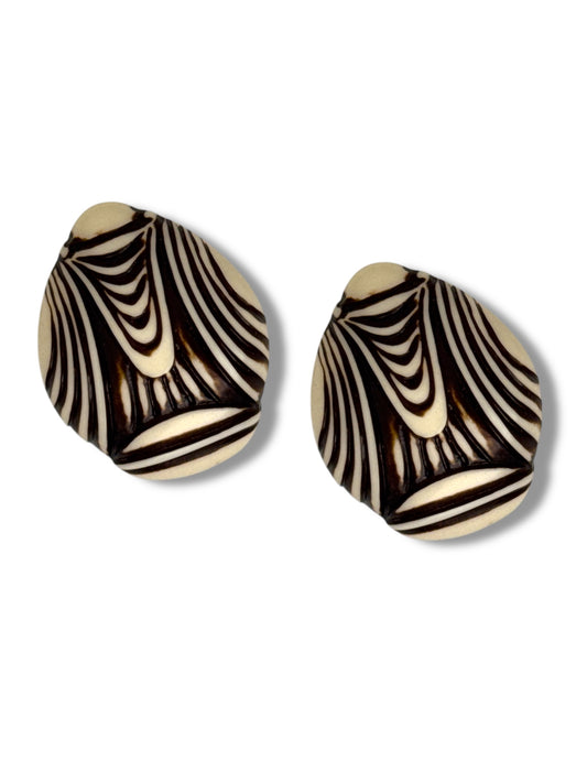 Beige and Brown Patterned Stud Earrings.